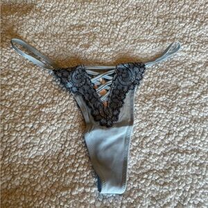 Victoria's Secret Light Blue Thong with Navy Lace Detail